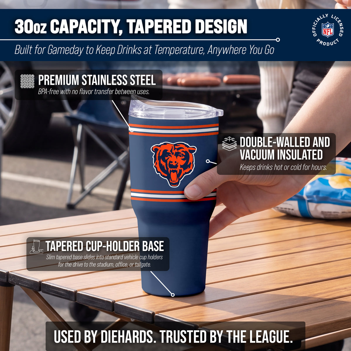 Chicago Bears  30 oz Stripe Powder Coat Tumbler | NFL Stainless - Navy