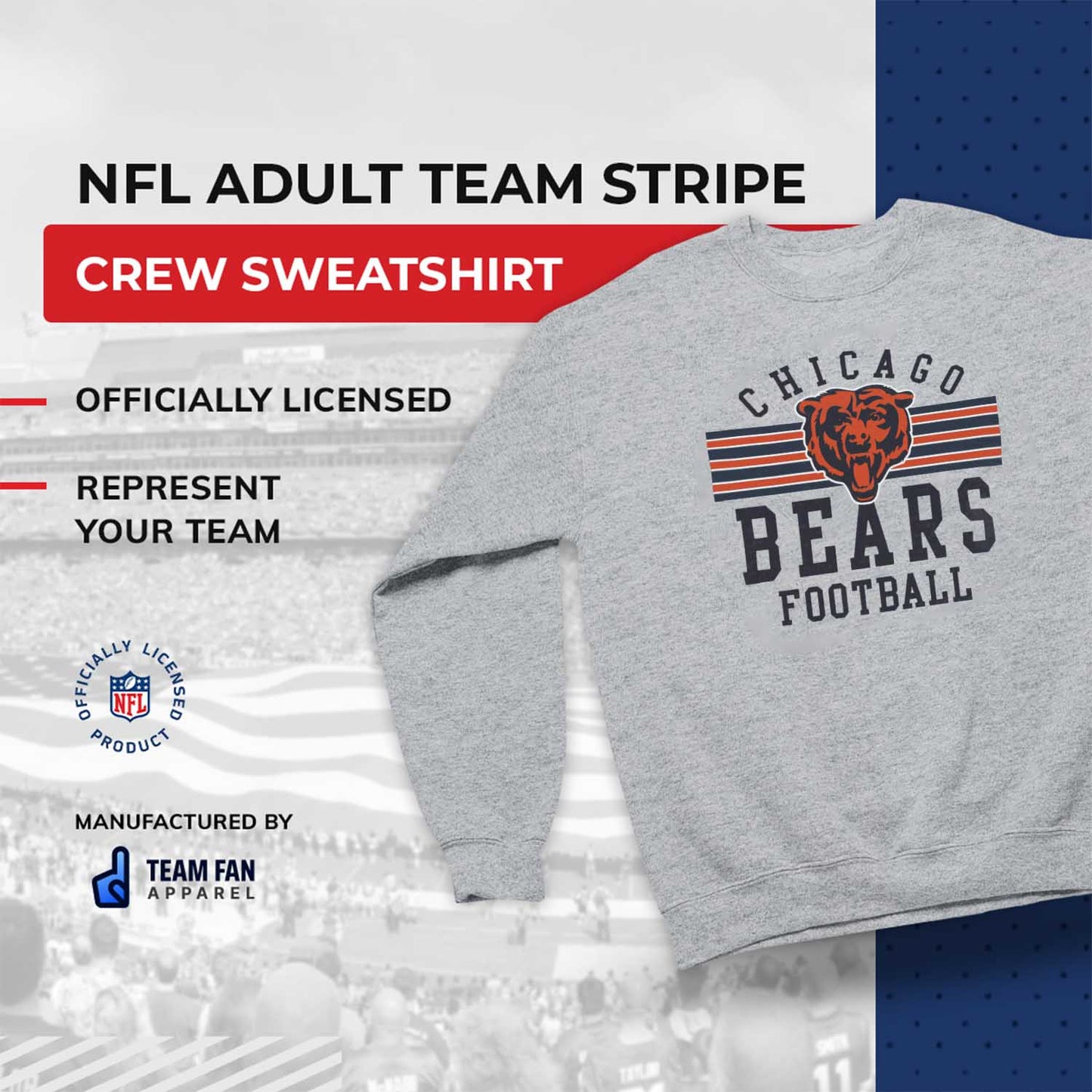 Chicago Bears NFL Team Stripe Crew Sweatshirt - Sport Gray