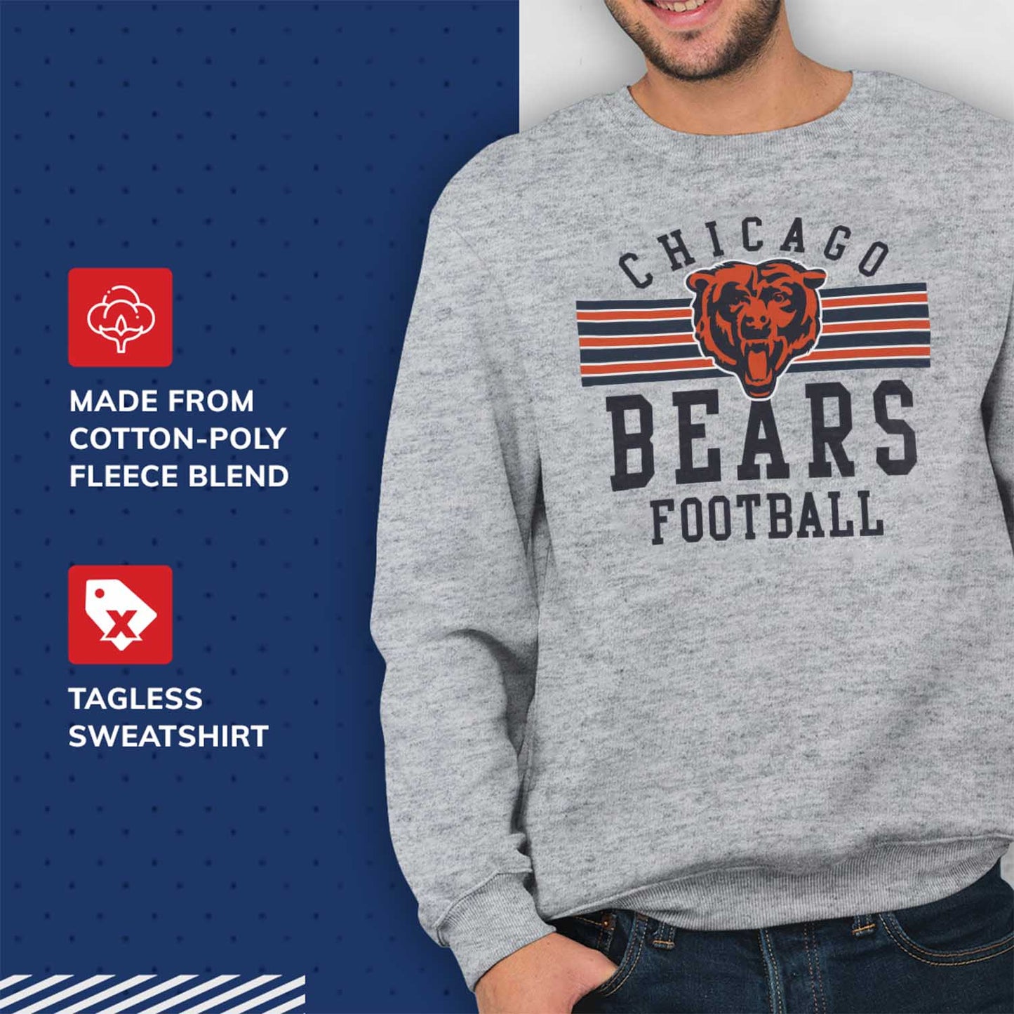 Chicago Bears NFL Team Stripe Crew Sweatshirt - Sport Gray