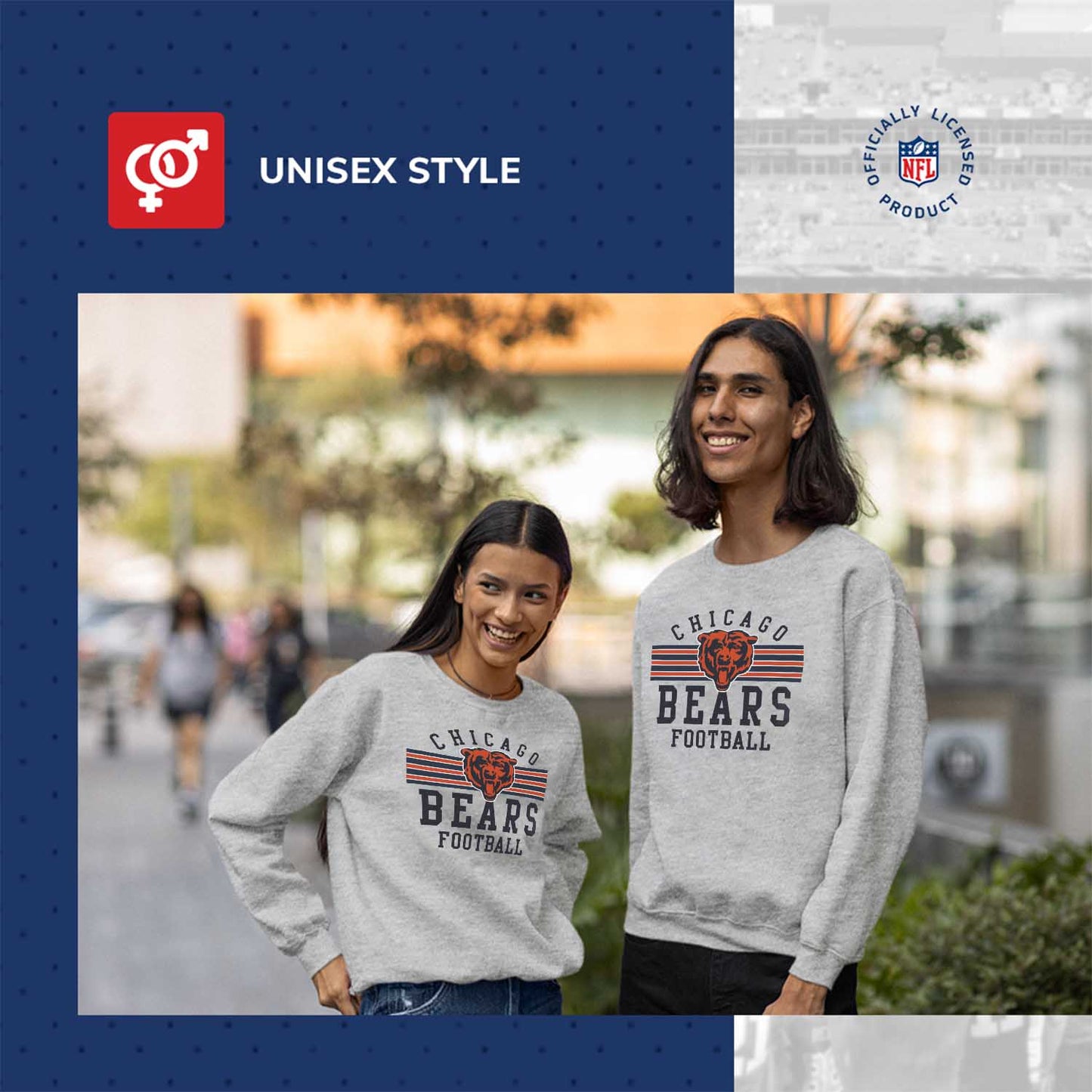Chicago Bears NFL Team Stripe Crew Sweatshirt - Sport Gray