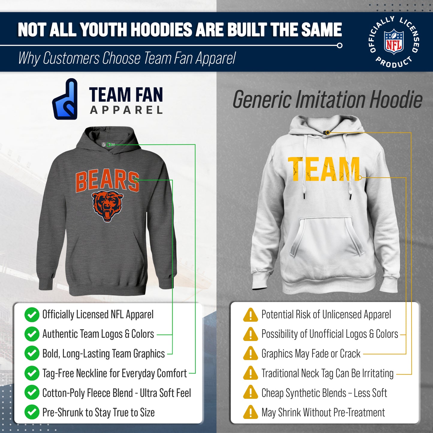 Chicago Bears NFL Youth Home Team Hoodie- Kids Hooded Sweatshirt - Sport Gray