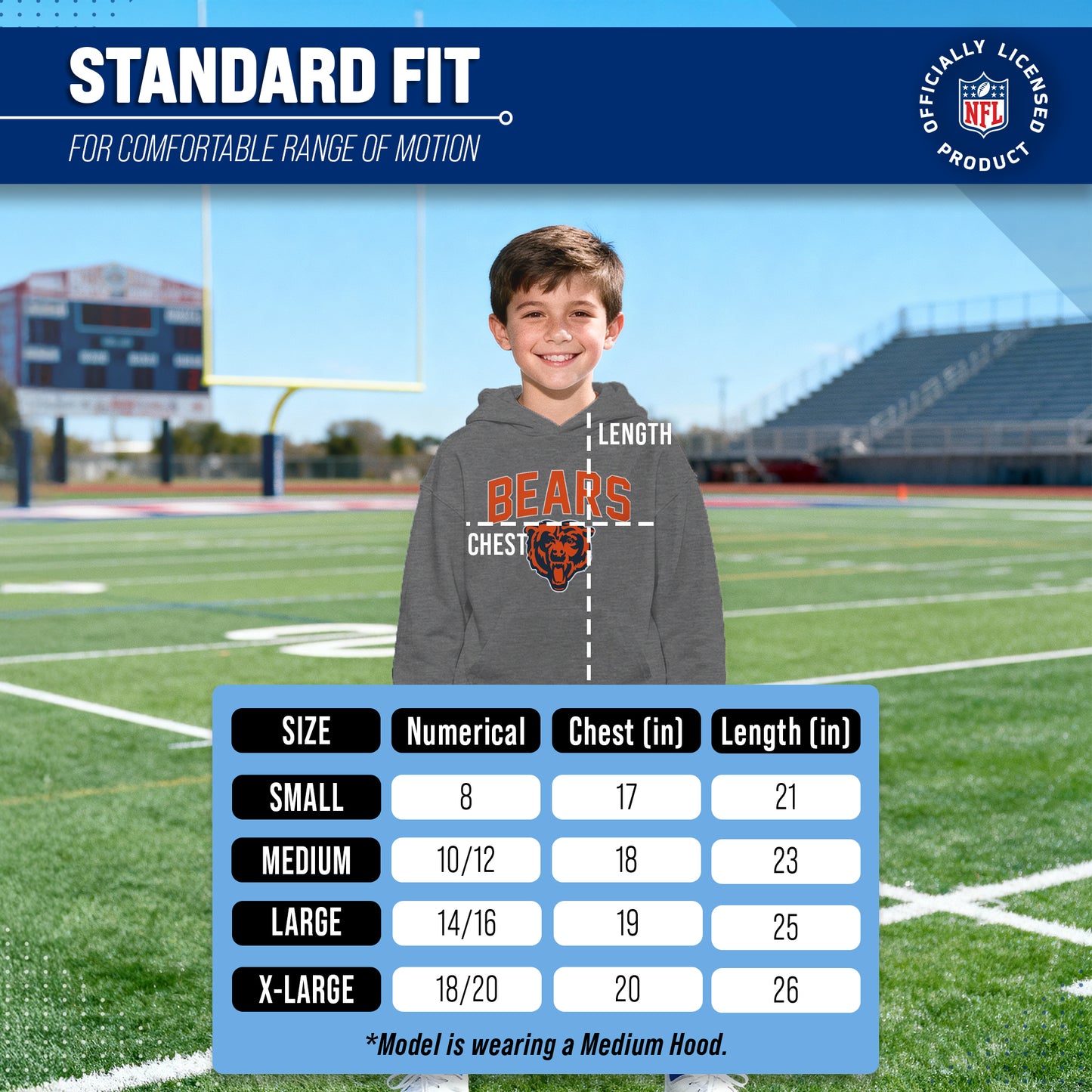 Chicago Bears NFL Youth Home Team Hoodie- Kids Hooded Sweatshirt - Sport Gray