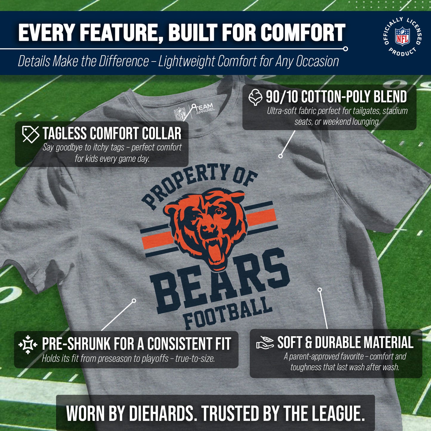 Chicago Bears NFL Youth Property Of Short Sleeve Lightweight T Shirt - Sport Gray