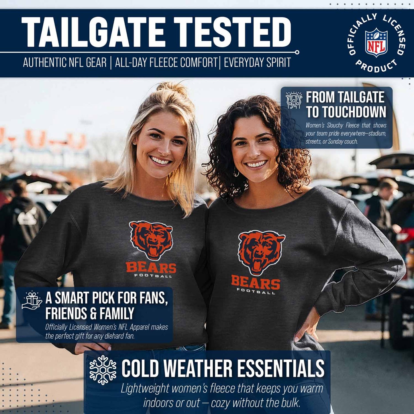 Chicago Bears NFL Womens Ultimate Fan French Terry Slouchy Top- Raglan Sleeves - Charcoal