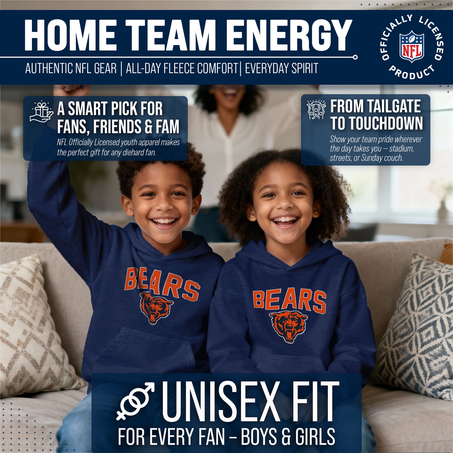 Chicago Bears NFL Youth Home Team Hoodie- Kids Hooded Sweatshirt - Navy