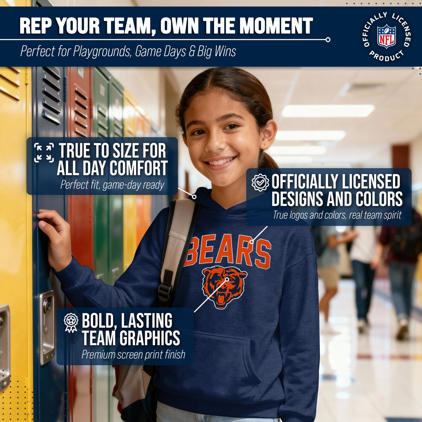 Chicago Bears NFL Youth Home Team Hoodie- Kids Hooded Sweatshirt - Navy