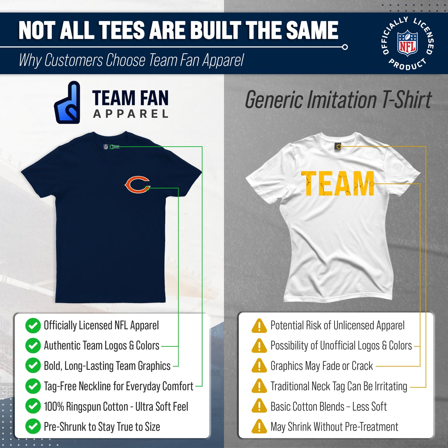 Chicago Bears NFL Pro Football Final Countdown Adult Cotton-Poly Short Sleeved T-Shirt For Men & Women - Navy