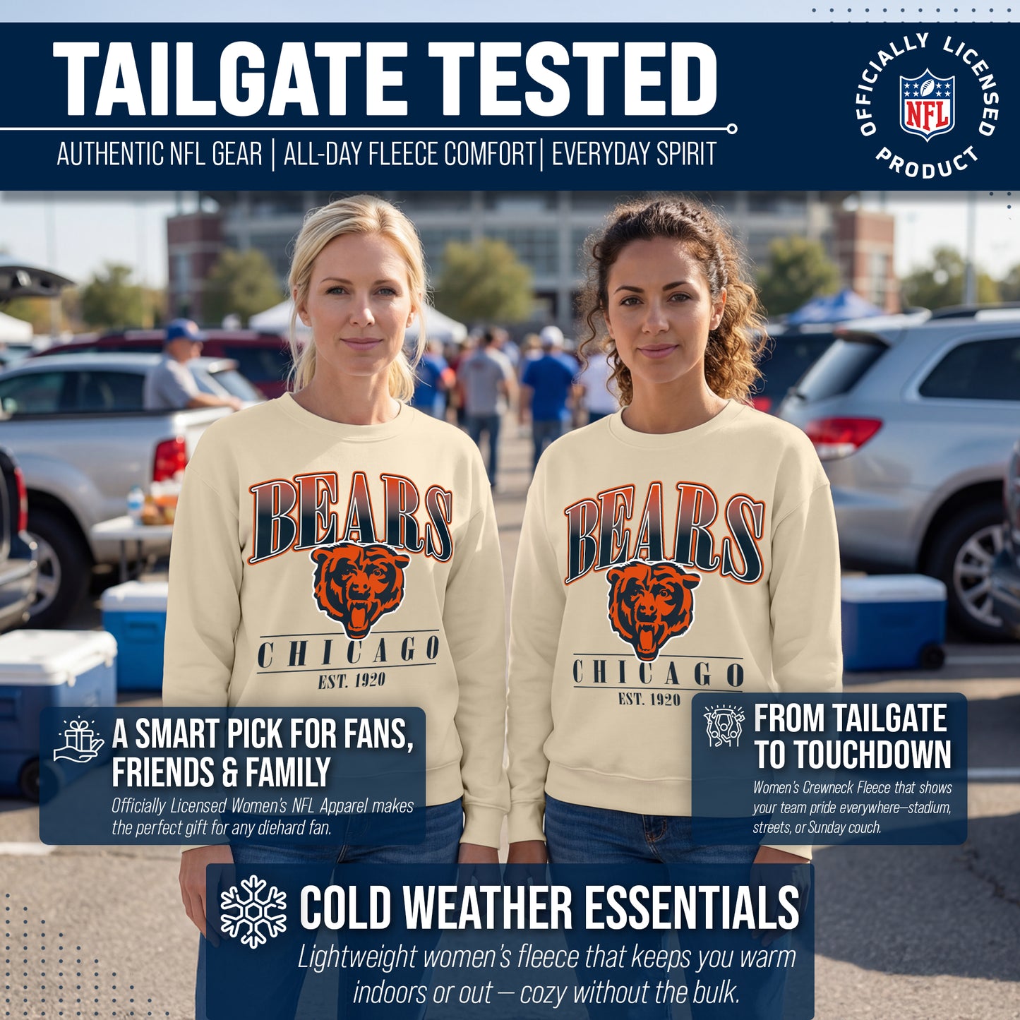 Chicago Bears Womens NFL Starstruck Crewneck Pullover - Cream