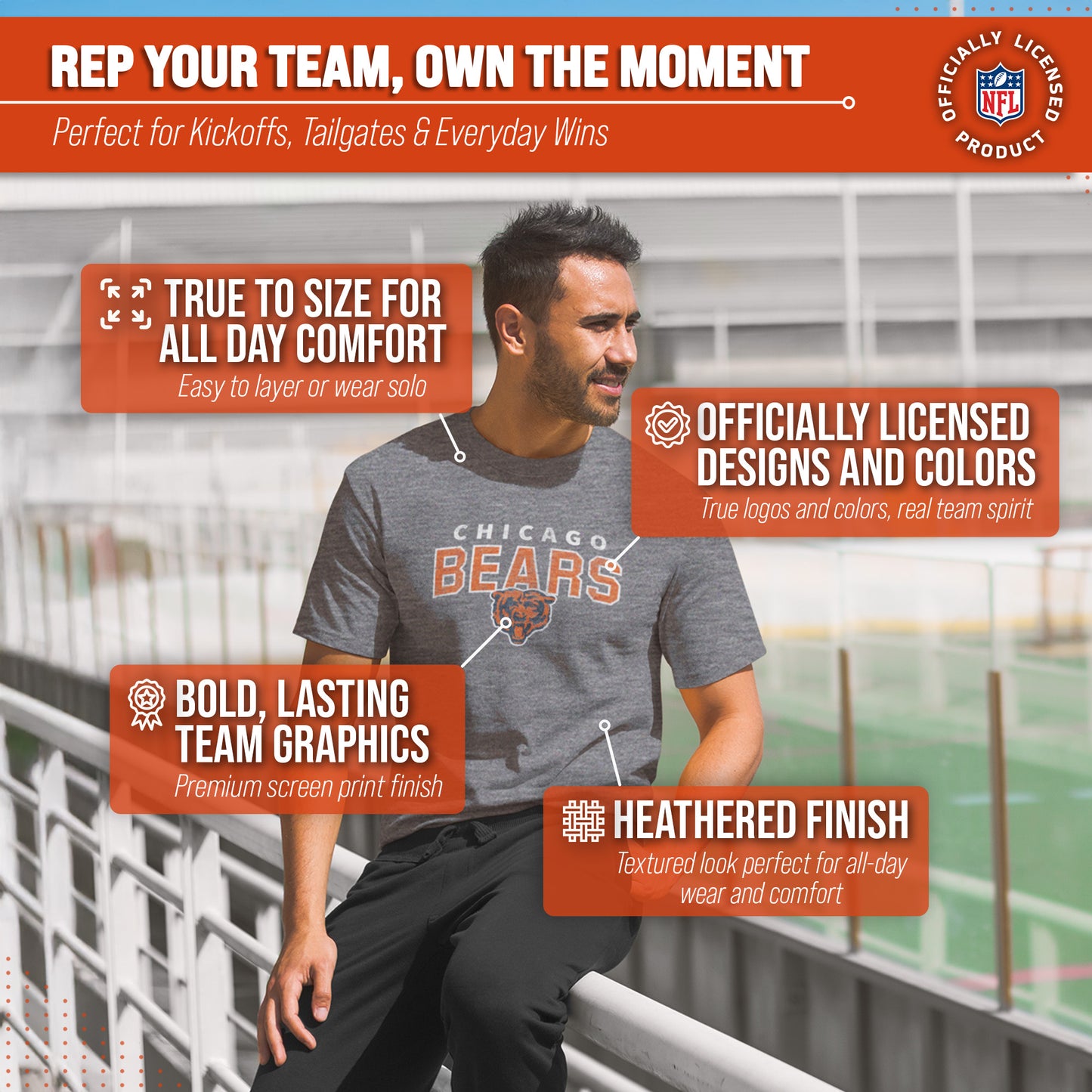 Chicago Bears NFL Starting Fresh Short Sleeve Heather T-Shirt - Sport Gray