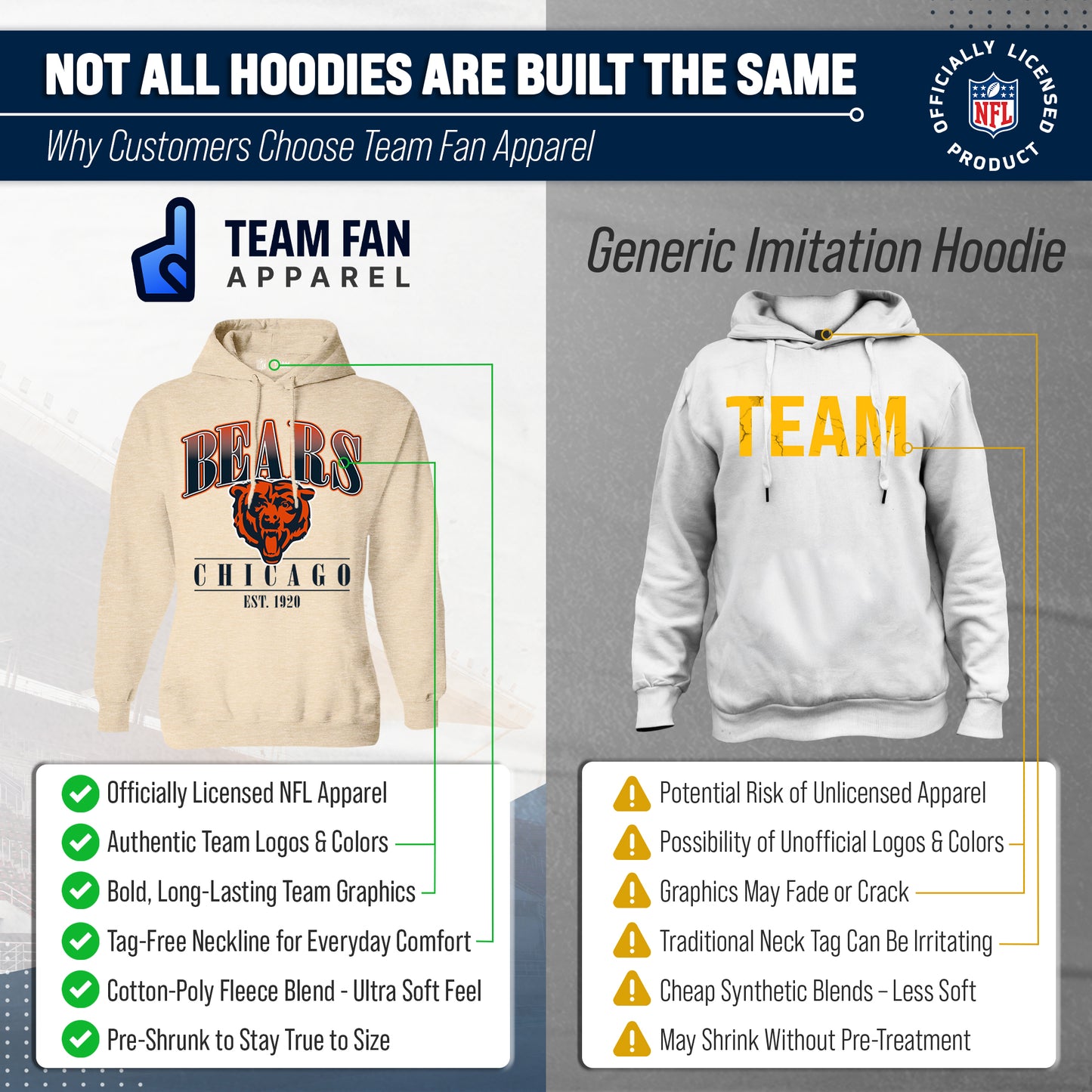 Chicago Bears Team Fan Apparel NFL Women's  Starstruck Fleece Pullover Hoodie - Cream