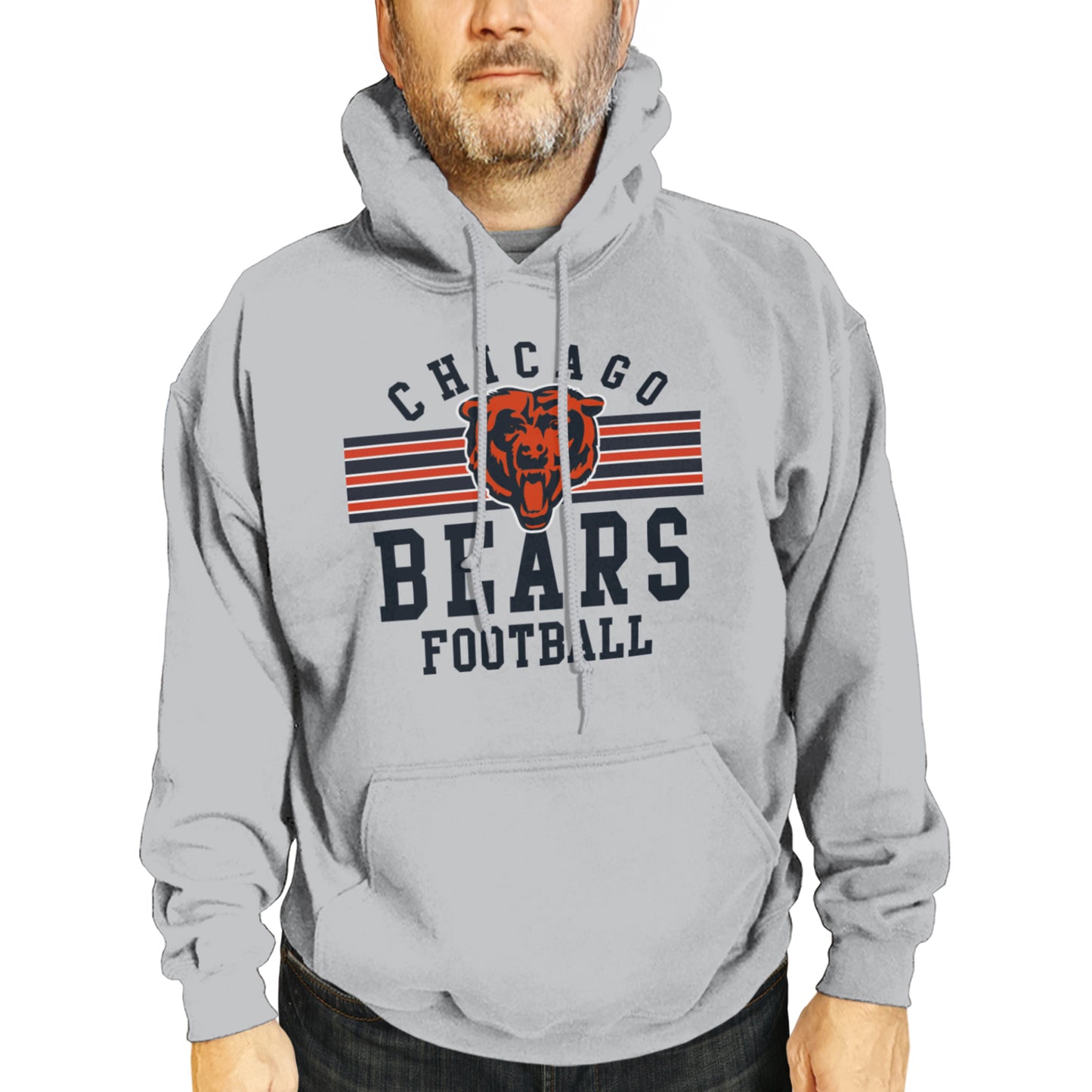 Chicago Bears NFL Team Stripe Hooded Sweatshirt- Soft Pullover Sports Hoodie For Men & Women - Sport Gray