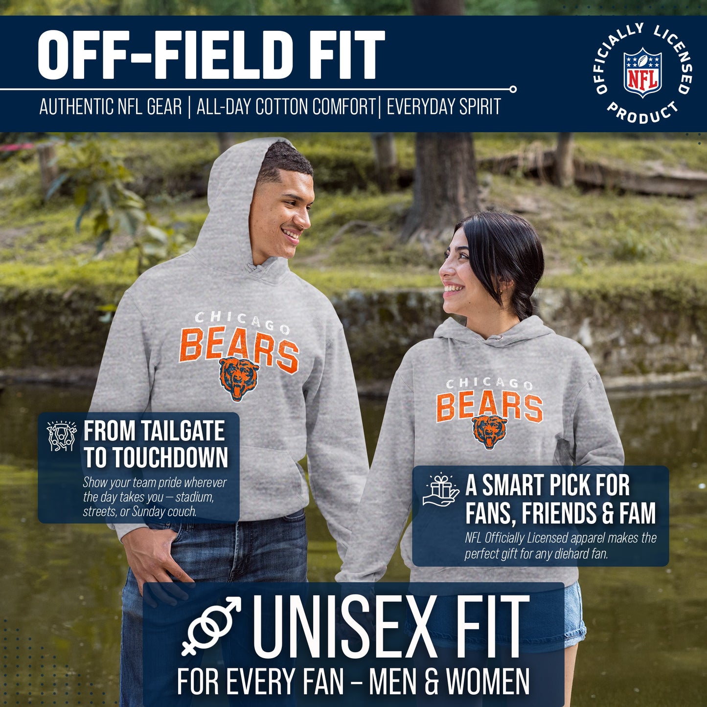 Chicago Bears NFL Adult Unisex Starting Fresh Ultra Soft Fleece Hooded Sweatshirt - Athletic Heather