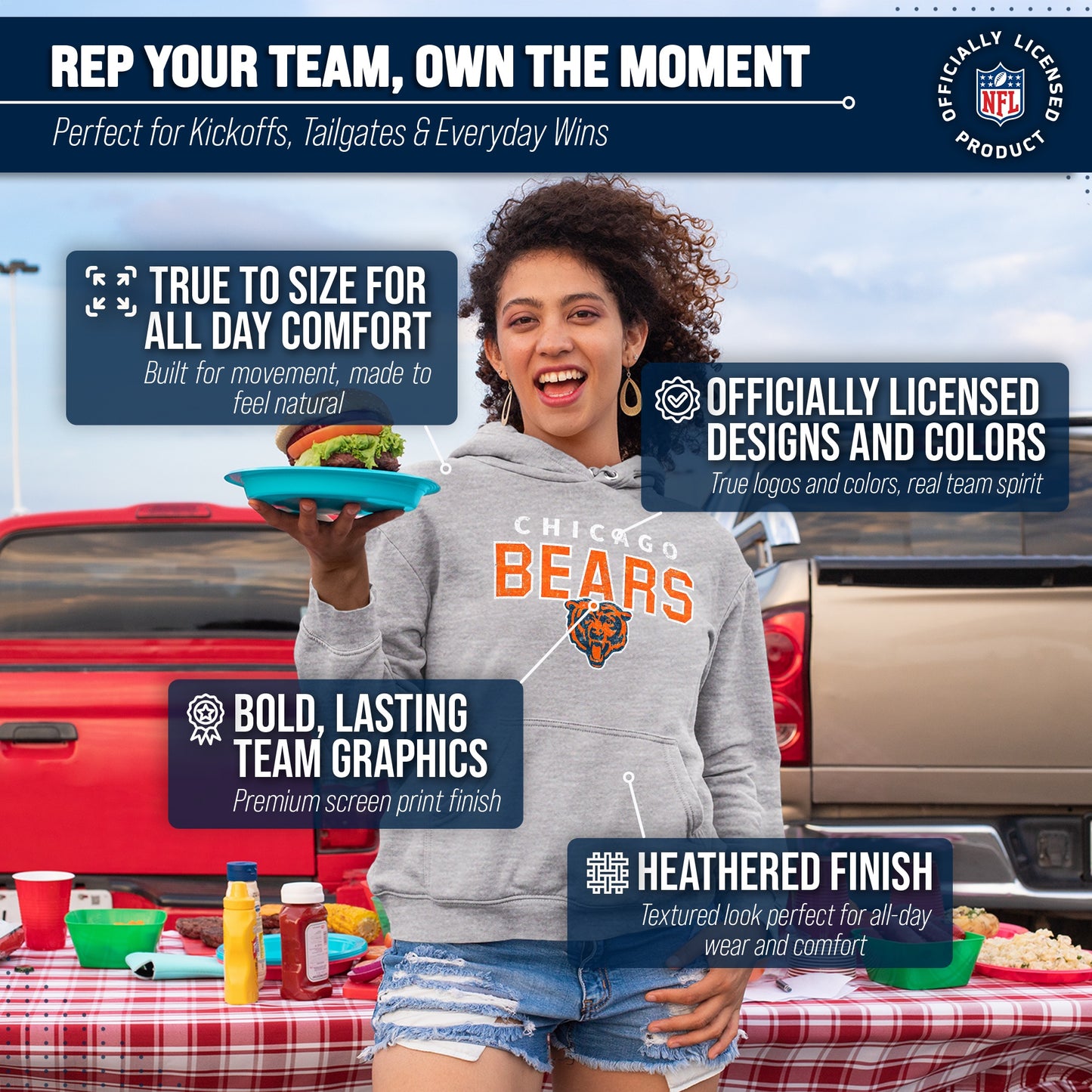 Chicago Bears NFL Adult Unisex Starting Fresh Ultra Soft Fleece Hooded Sweatshirt - Athletic Heather