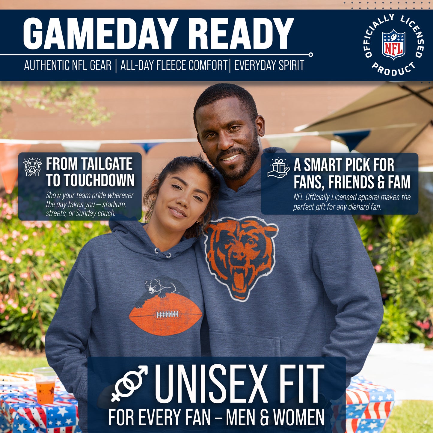 Chicago Bears NFL Adult Unisex Modern Throwback Ultra Soft Fleece Hooded Sweatshirt - Navy