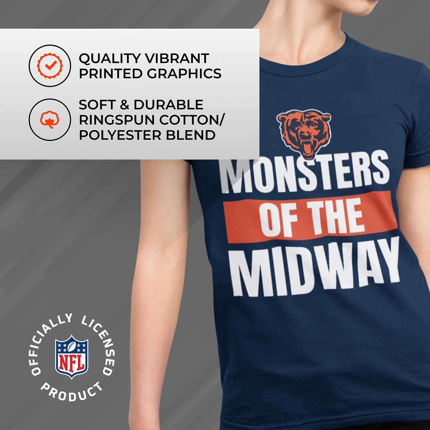 Chicago Bears NFL Womens Plus Size Team Slogan Short Sleeve T-Shirt - Navy