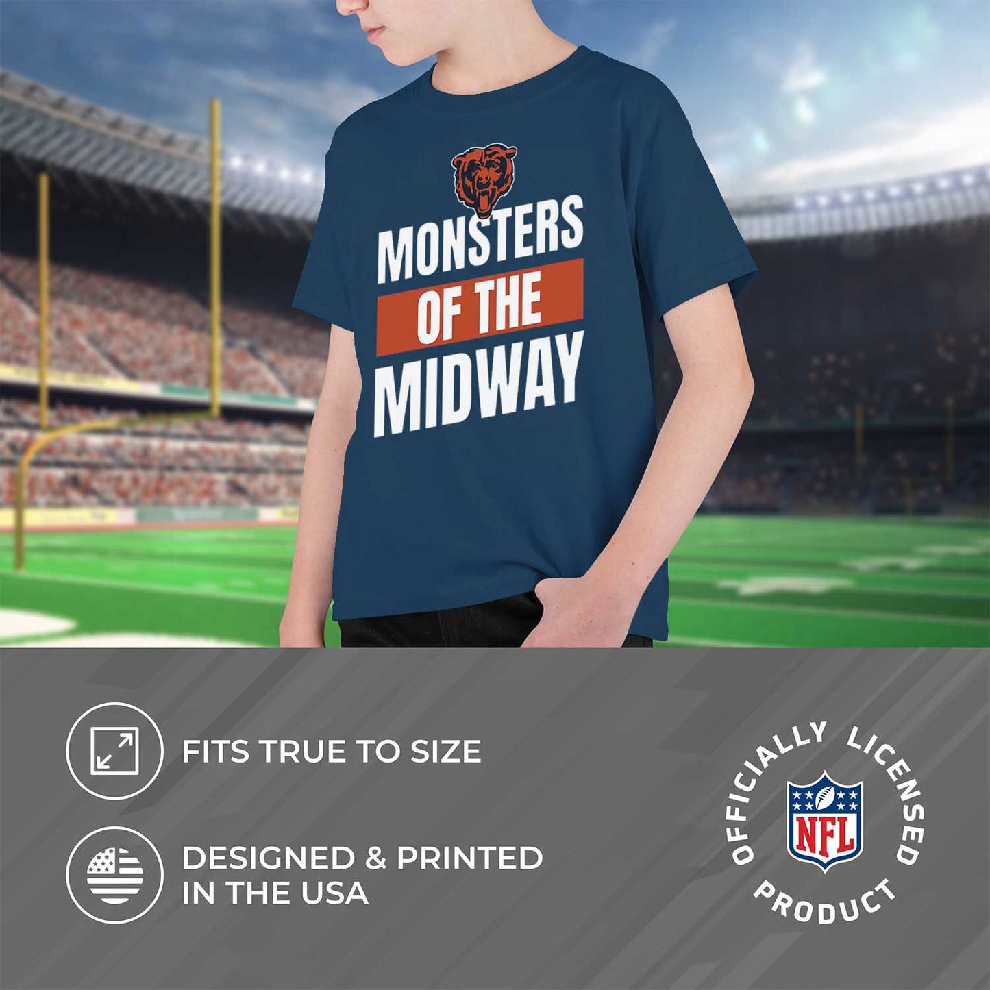 Chicago Bears NFL Youth Team Slogan Short Sleeve Lightweight T Shirt - Navy