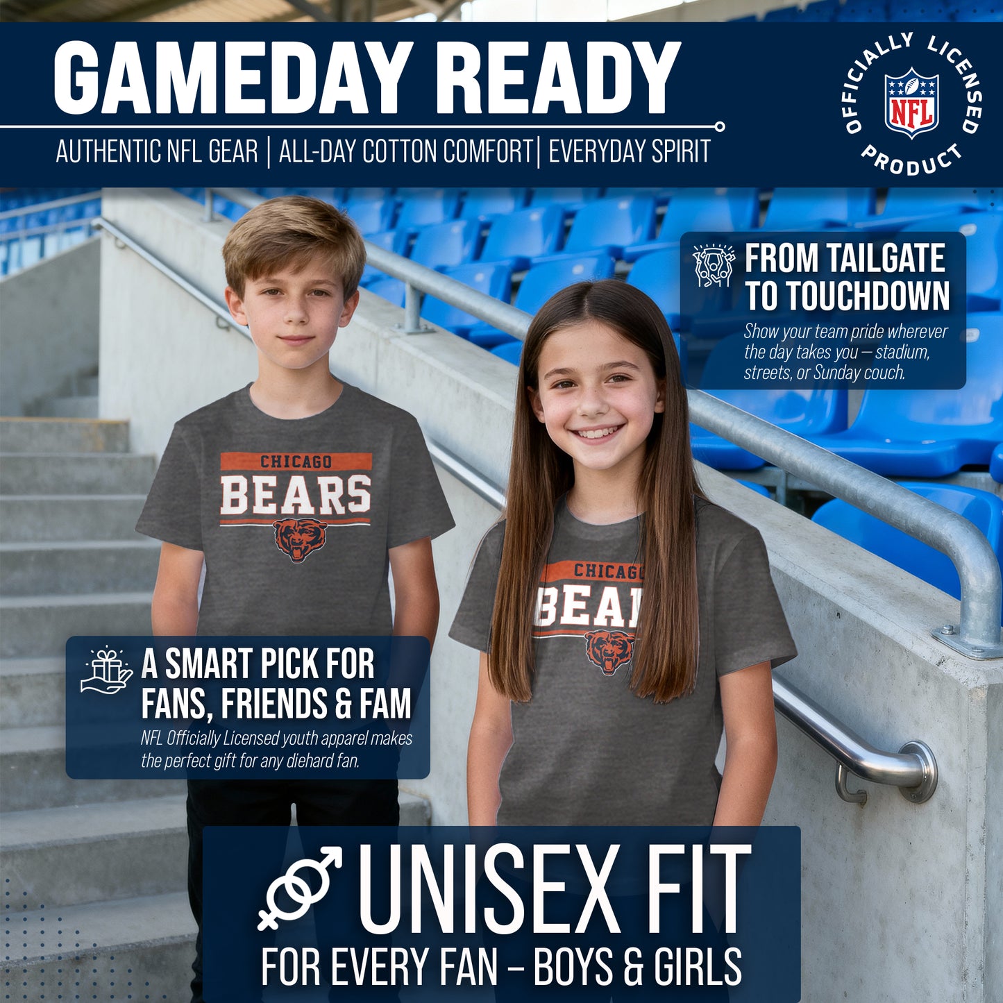 Chicago Bears NFL Youth Short Sleeve Charcoal T Shirt - Charcoal