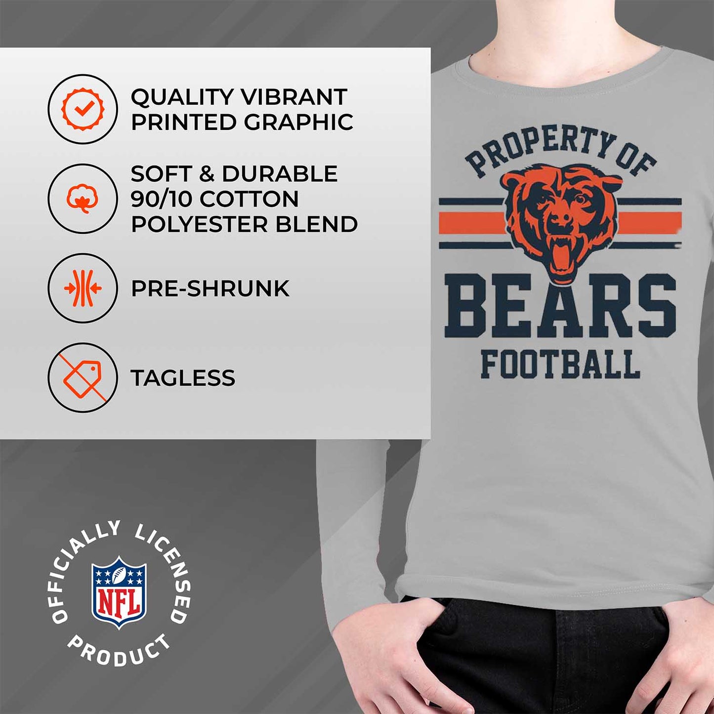 Chicago Bears NFL Youth Property Of Crew Sweatshirt - Sport Gray