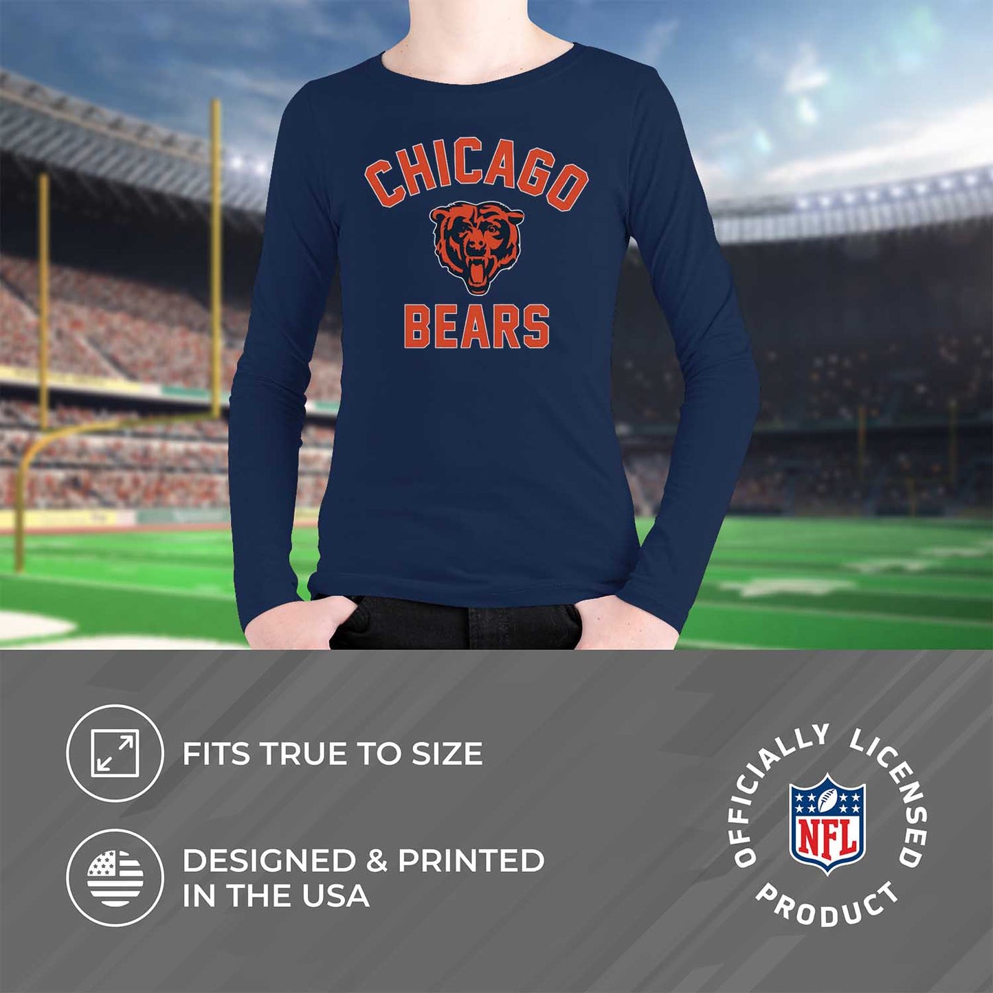 Chicago Bears NFL Gameday Youth Football Long Sleeve Shirt - Navy