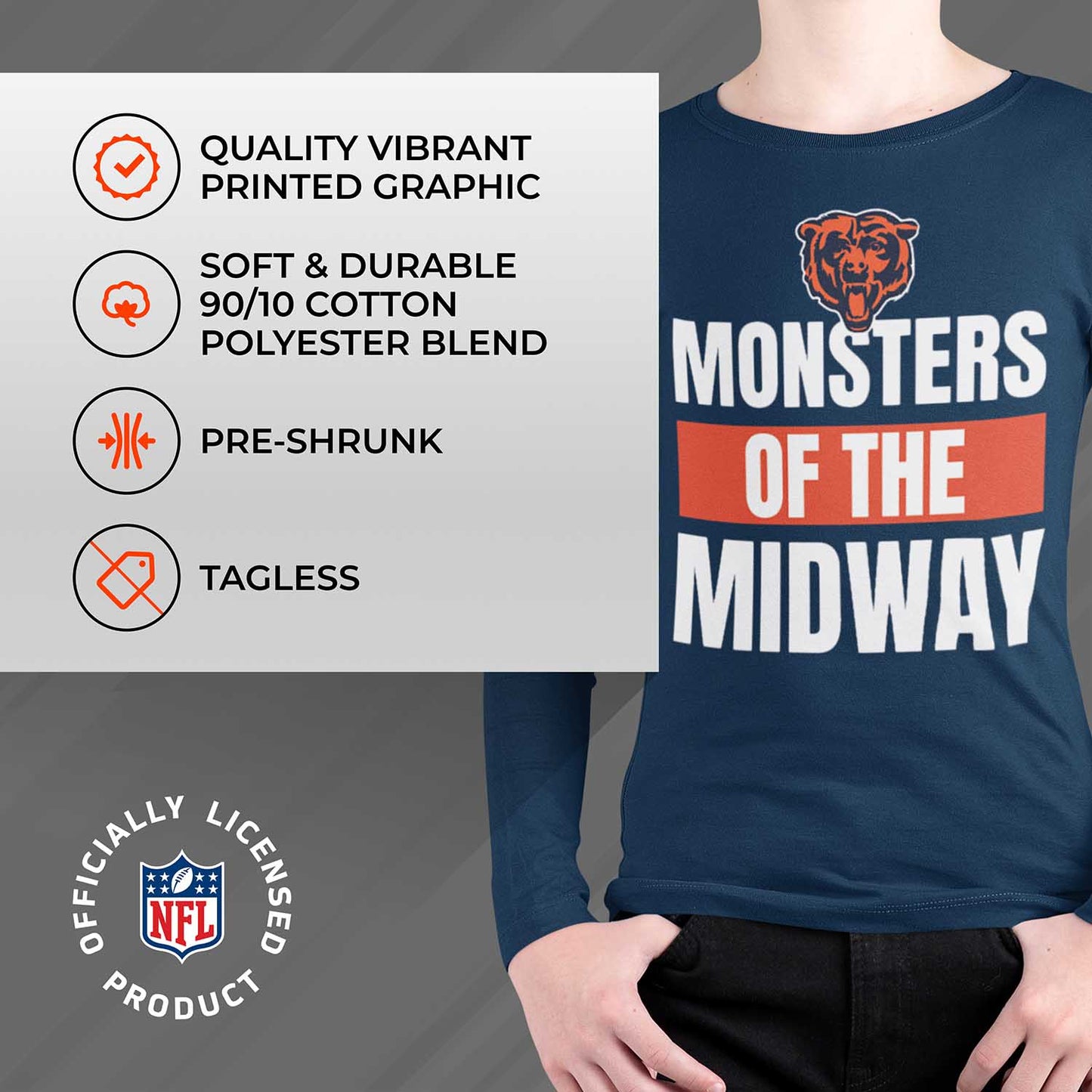 Chicago Bears NFL Youth Team Slogan Long Sleeve Shirt  - Navy