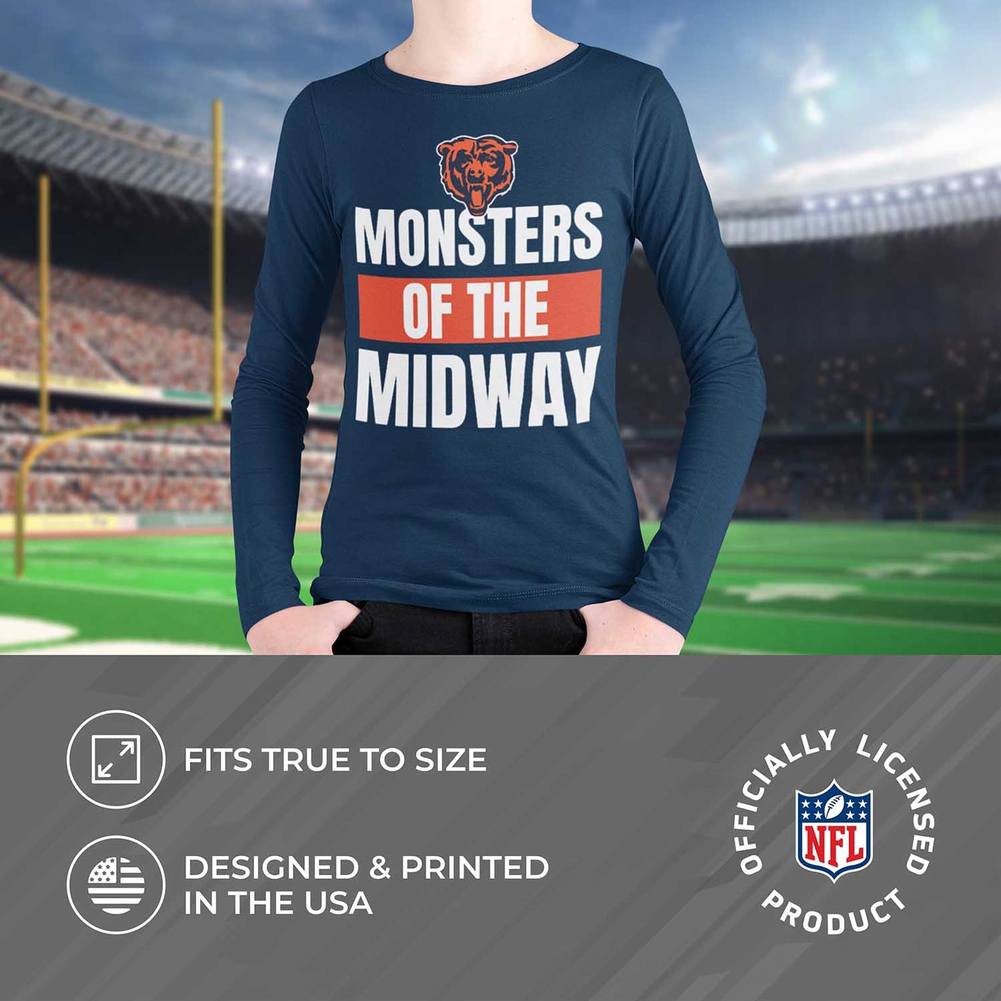 Chicago Bears NFL Youth Team Slogan Long Sleeve Shirt  - Navy