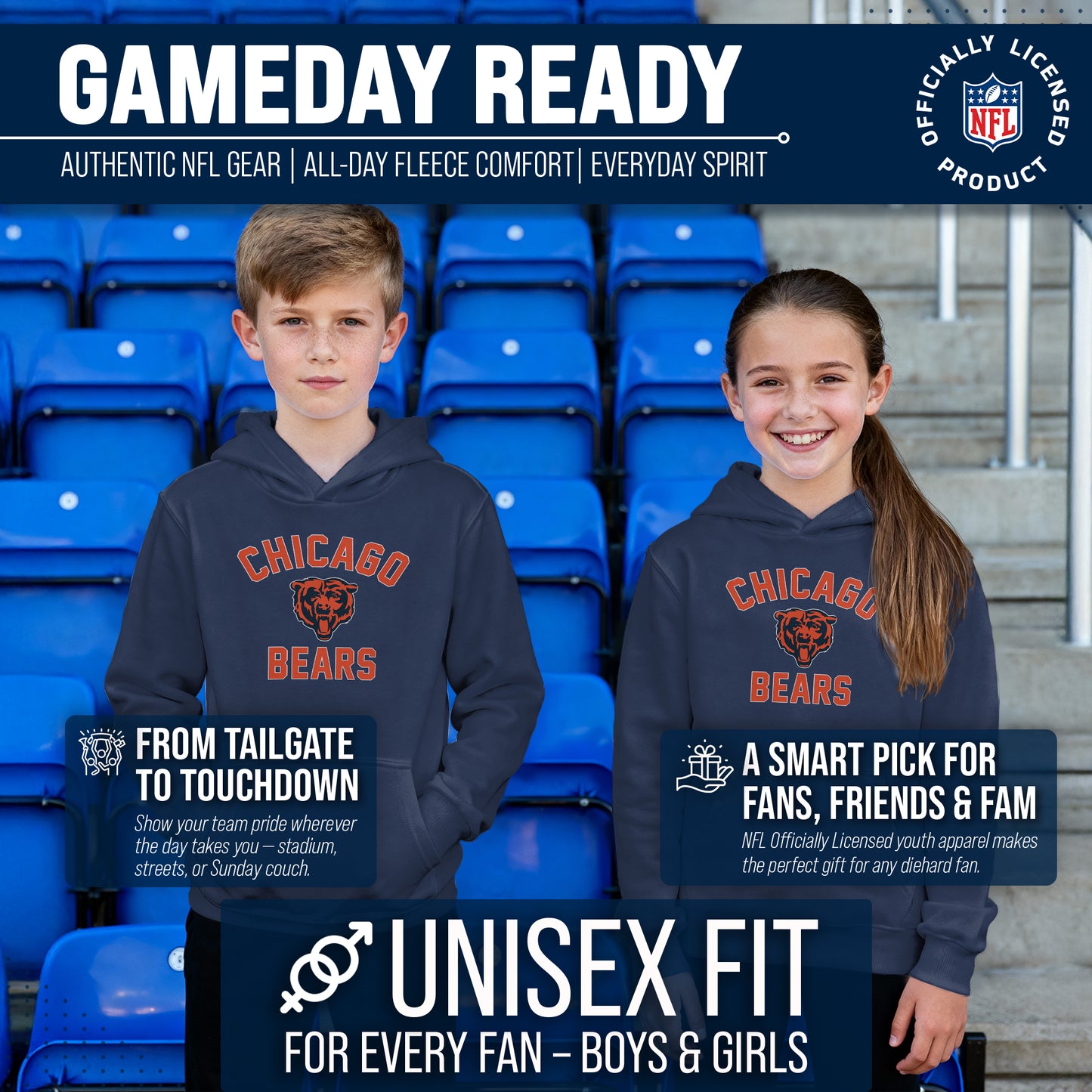 Chicago Bears NFL Youth Gameday Hooded Sweatshirt - Navy