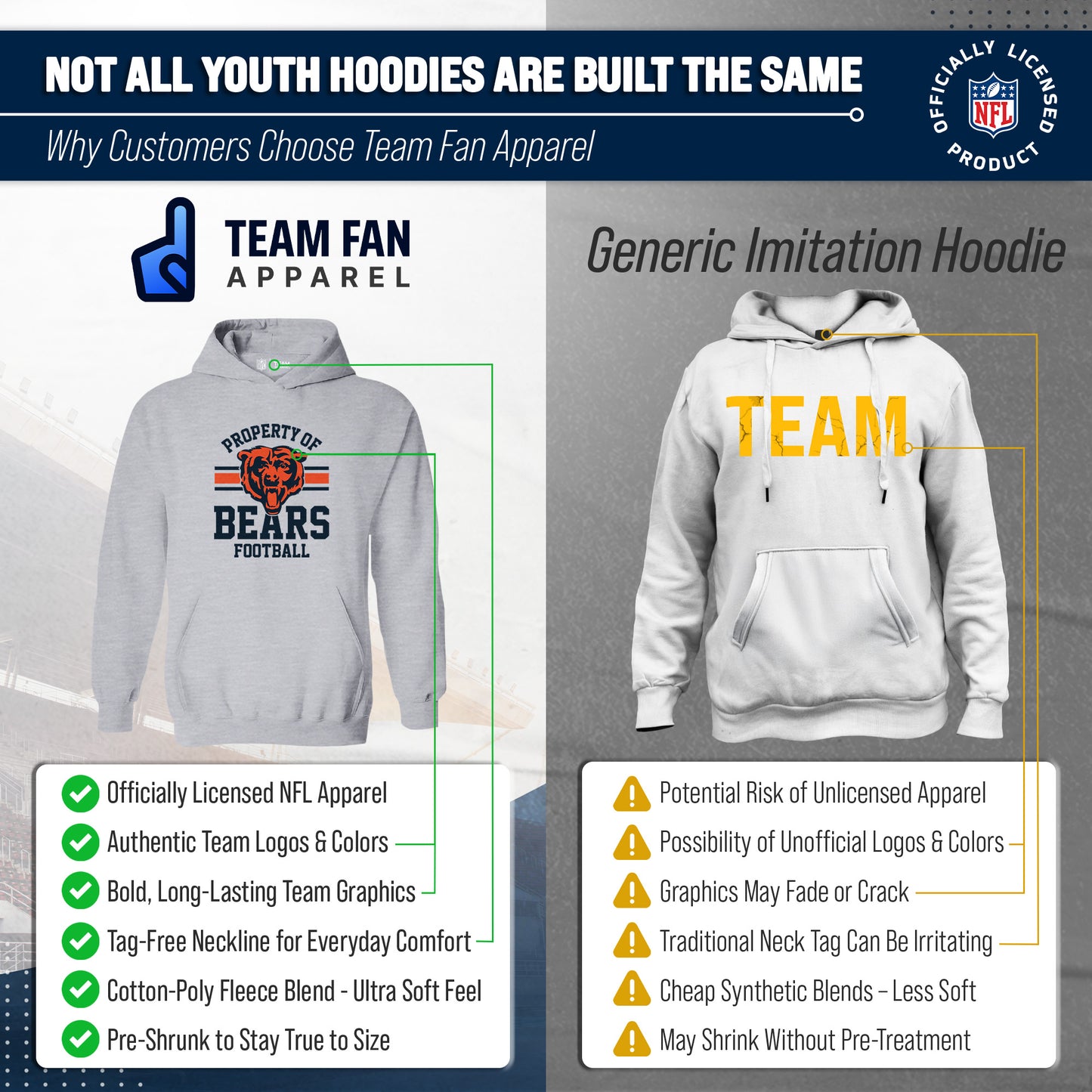 Chicago Bears NFL Youth Property Of Hooded Sweatshirt - Sport Gray