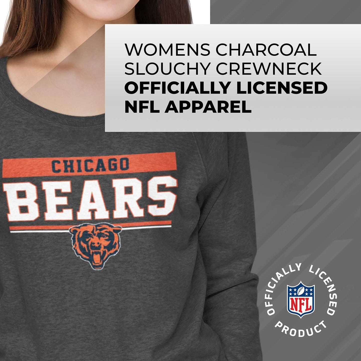 Chicago Bears NFL Womens Team Block French Terry Slouchy Top - Charcoal