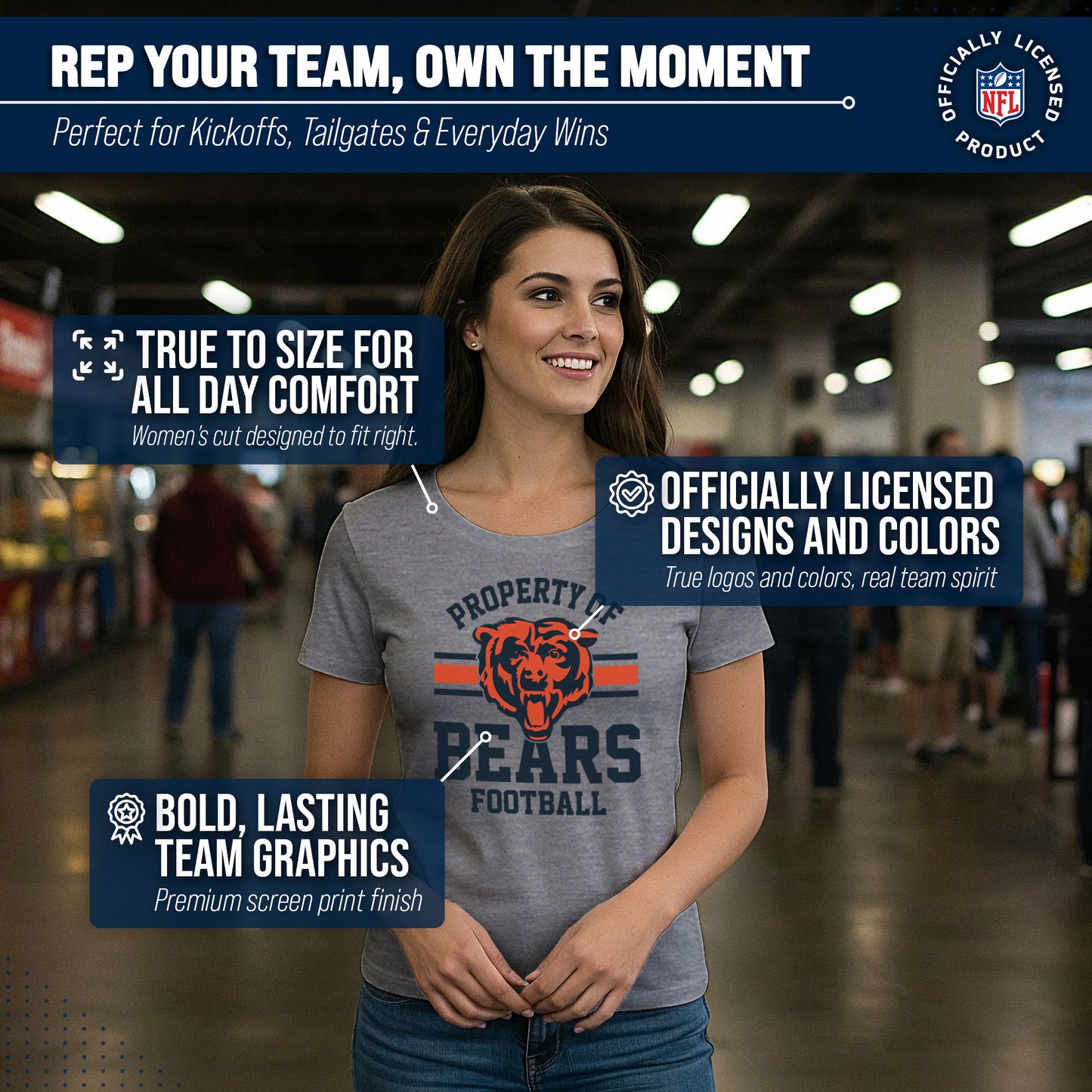 Chicago Bears NFL Womens Short Sleeve Property of Tshirt - Gray