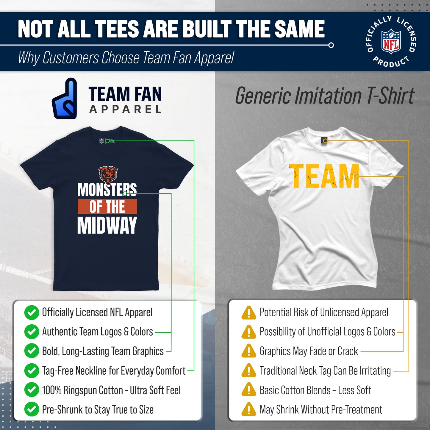 Chicago Bears NFL Adult Team Slogan Unisex T-Shirt - Navy
