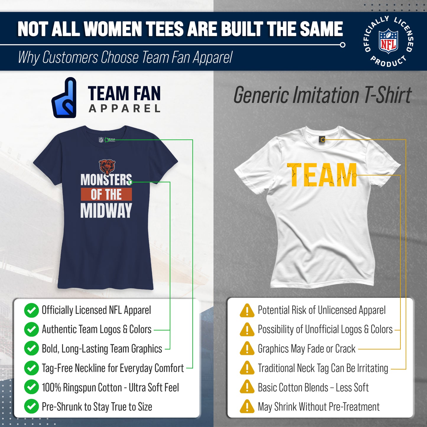 Chicago Bears NFL Womens Team Slogan Short Sleeve Tshirt - Navy