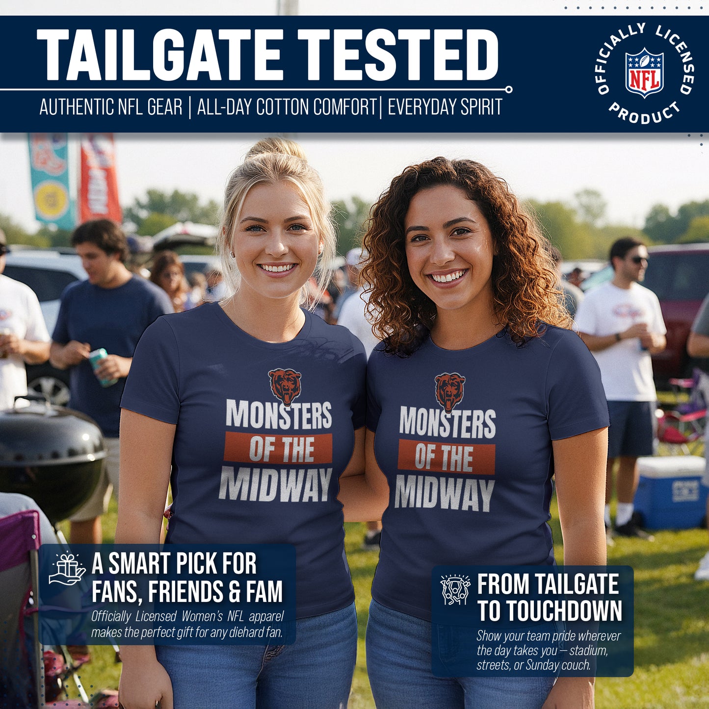 Chicago Bears NFL Womens Team Slogan Short Sleeve Tshirt - Navy