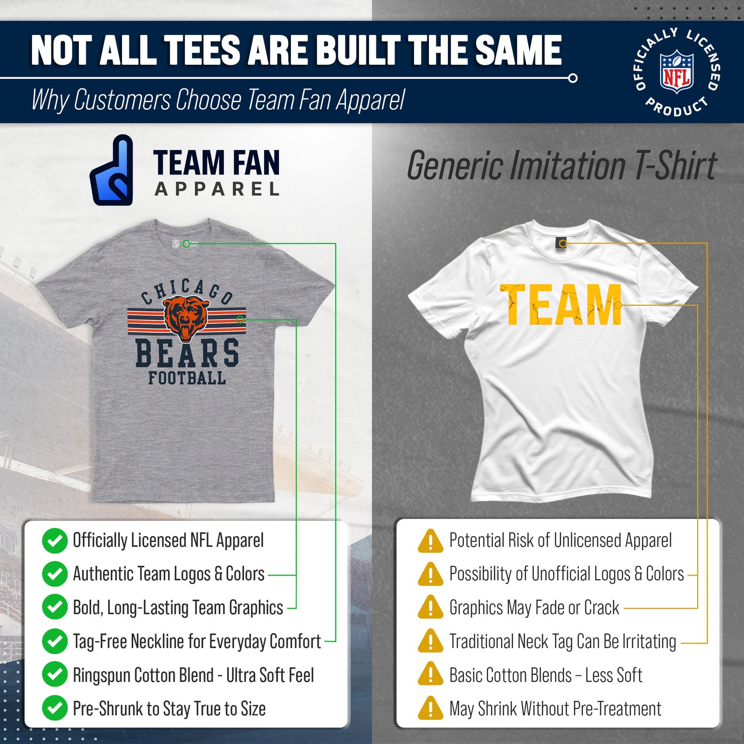 Chicago Bears NFL Adult Short Sleeve Team Stripe Tee - Sport Gray