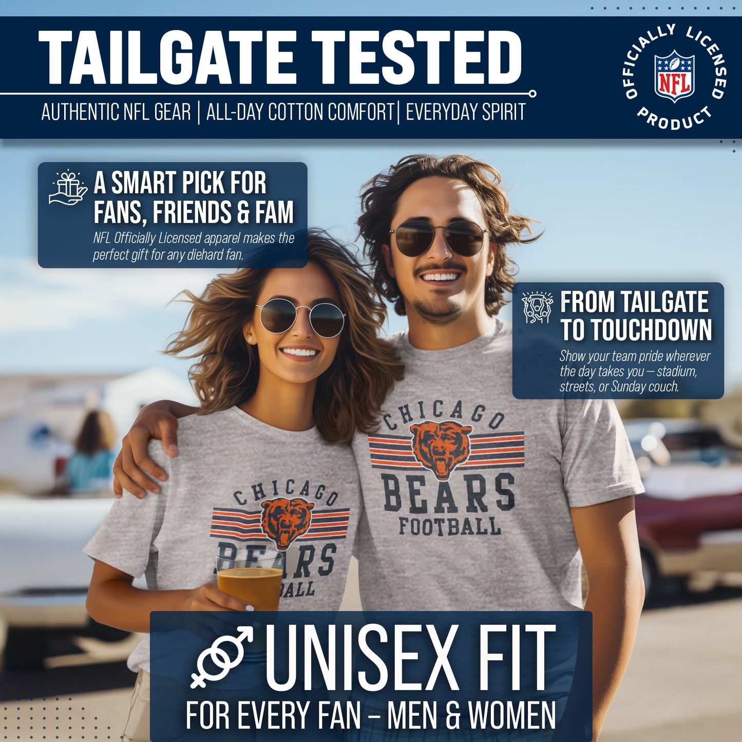 Chicago Bears NFL Adult Short Sleeve Team Stripe Tee - Sport Gray