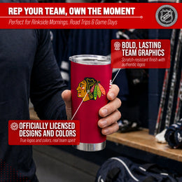 Chicago Blackhawks NHL Hockey 20oz Stainless Steel Vacuum Insulated Game Day Tumbler with Silicone Grip - Red