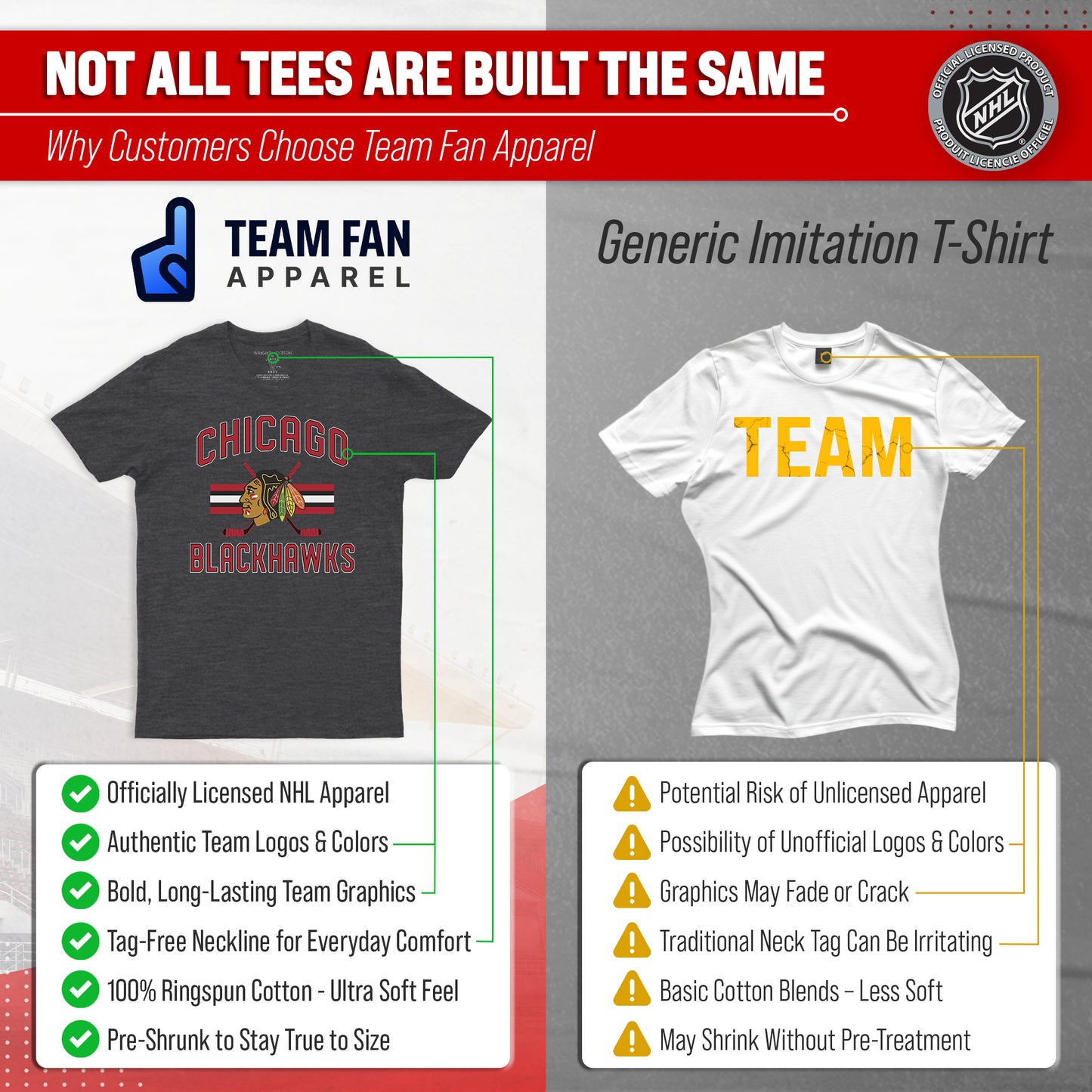 Chicago Blackhawks NHL Adult Faceoff Tag-Less T-Shirt - Black