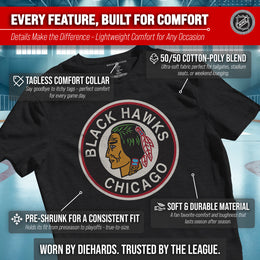 Chicago Blackhawks NHL Adult Retro Logo Tag-Less T-Shirt - Black Heather