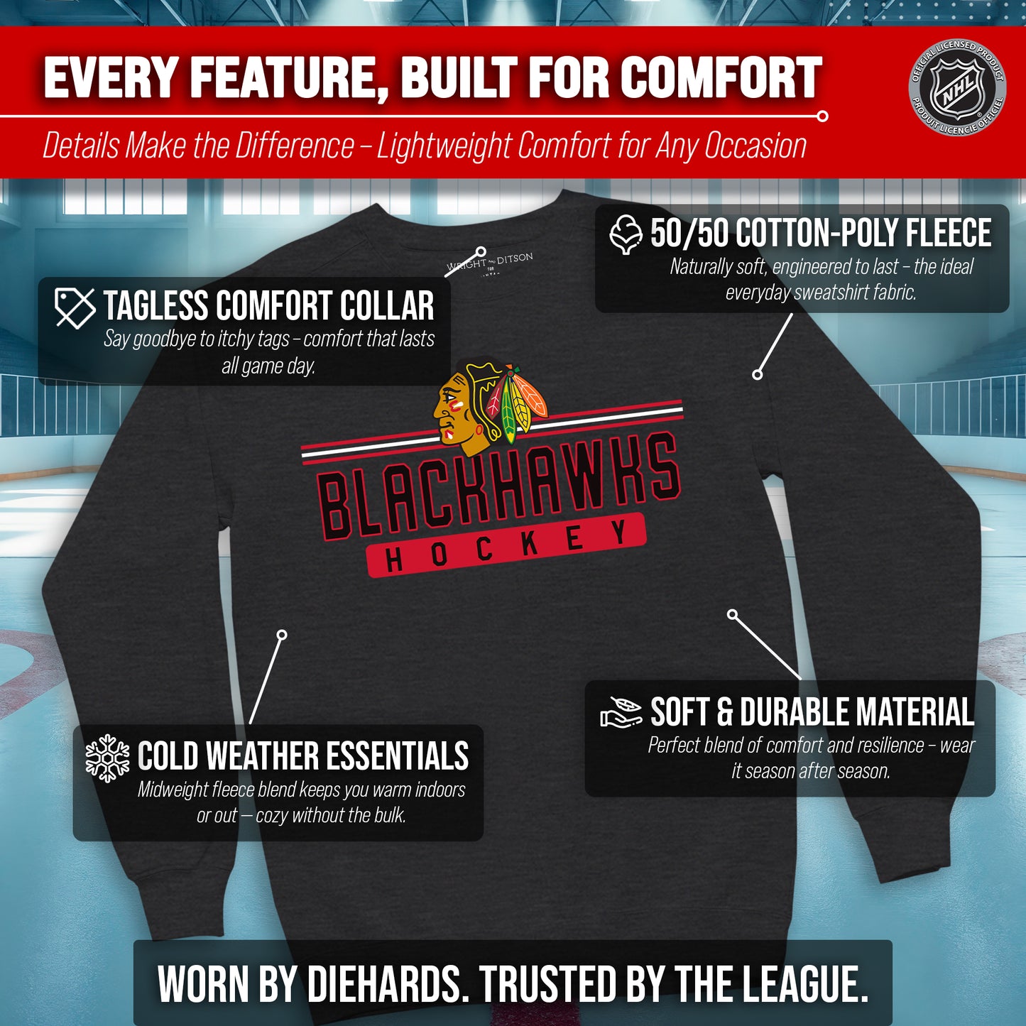 Chicago Blackhawks NHL Charcoal True Fan Crewneck Sweatshirt - Charcoal