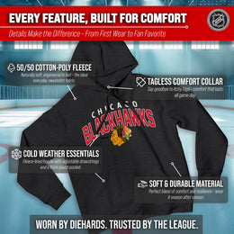 Chicago Blackhawks NHL Adult Unisex Powerplay Hooded Sweatshirt - Black Heather