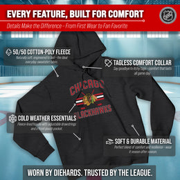 Chicago Blackhawks Adult NHL Faceoff Hockey Fleece Hooded Sweatshirt- Jersey Stripe - Black