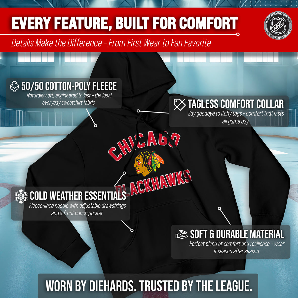 Chicago Blackhawks Hoodie Pullover Sweatshirt - Black