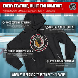 Chicago Blackhawks Adult NHL Retro Logo Hockey Fleece Hooded Sweatshirt - Black Heather