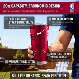 Chicago Bulls NBA Basketball 20oz Stainless Steel Vacuum Insulated Game Day Tumbler with Silicone Grip - Red