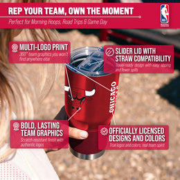 Chicago Bulls NBA Basketball 30oz Stainless Steel Vacuum Insulated Game Day Tumbler with Silicone Grip - Red