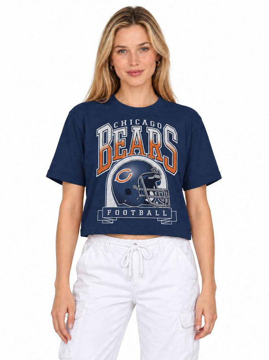 Chicago Bears  Women's Franchise Helmet Crop T-Shirt Mock Neck - Navy