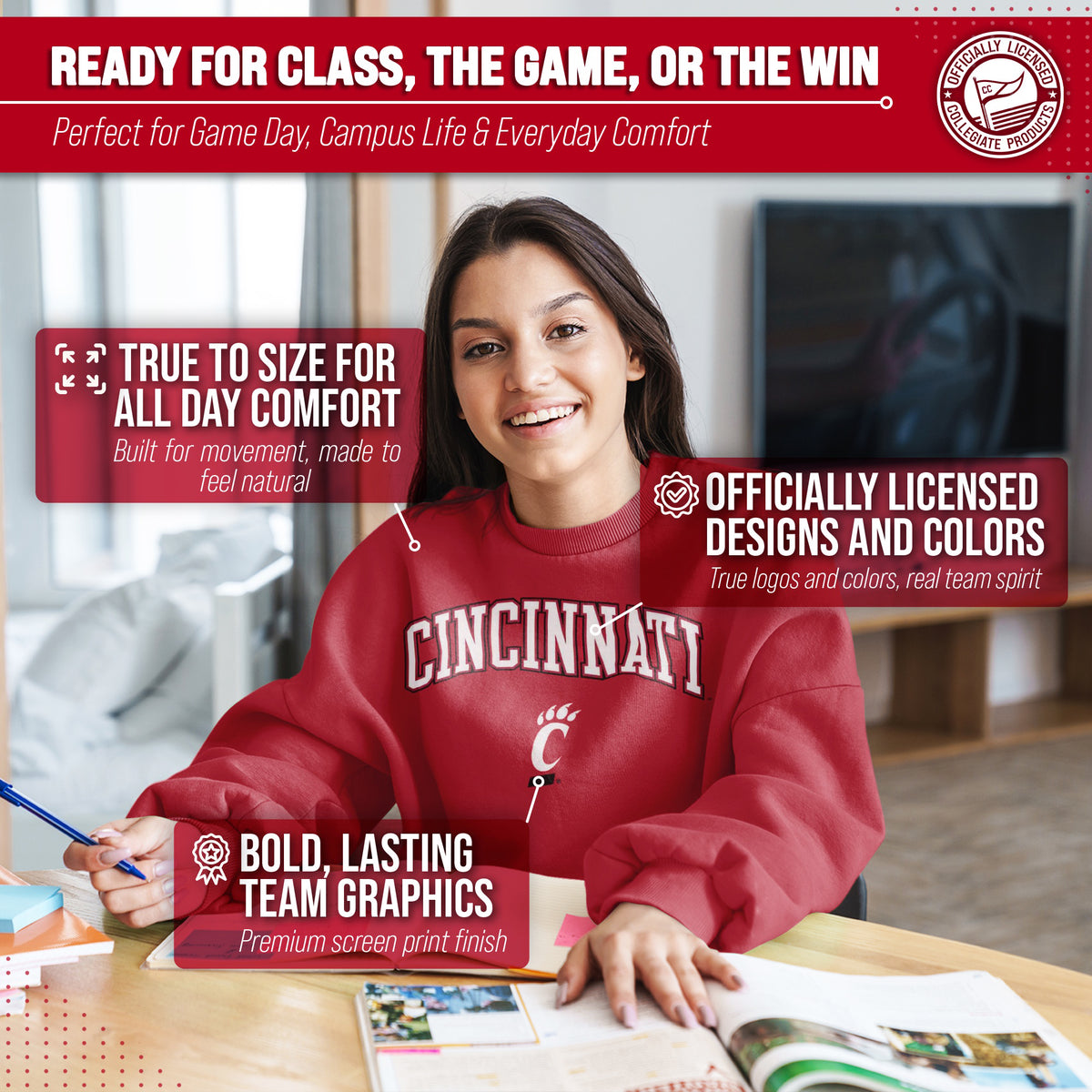 Cincinnati Bearcats Adult Arch & Logo Soft Style Gameday Crewneck Sweatshirt - Red