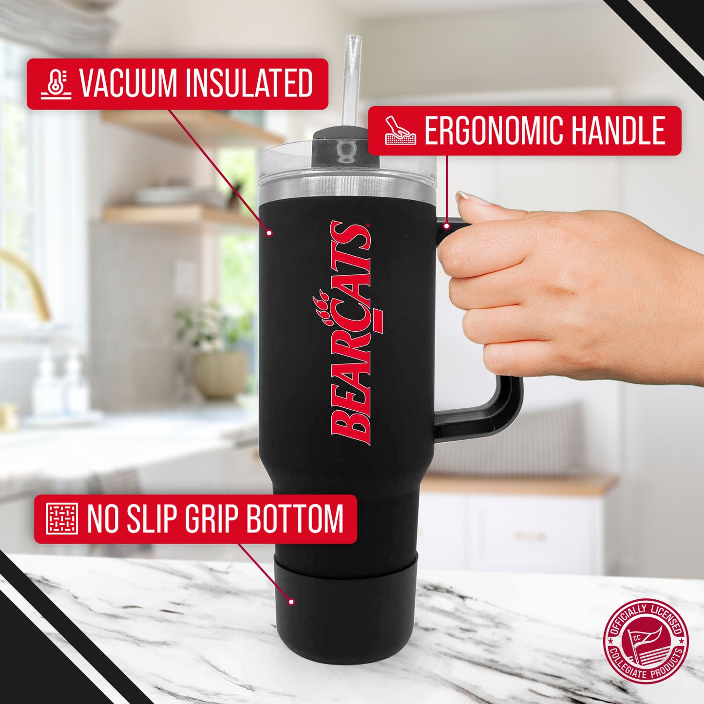 Cincinnati  Bearcats College & University 40 oz Travel Tumbler With Handle - Black