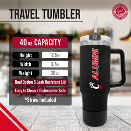 Cincinnati  Bearcats Collegiate 40oz Stainless Steel Travel Tumbler with Handle for Alumni - Black