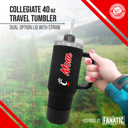 Cincinnati  Bearcats Collegiate 40oz Stainless Steel Travel Tumbler with Handle for Mom - Black