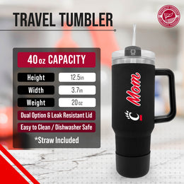 Cincinnati  Bearcats Collegiate 40oz Stainless Steel Travel Tumbler with Handle for Mom - Black